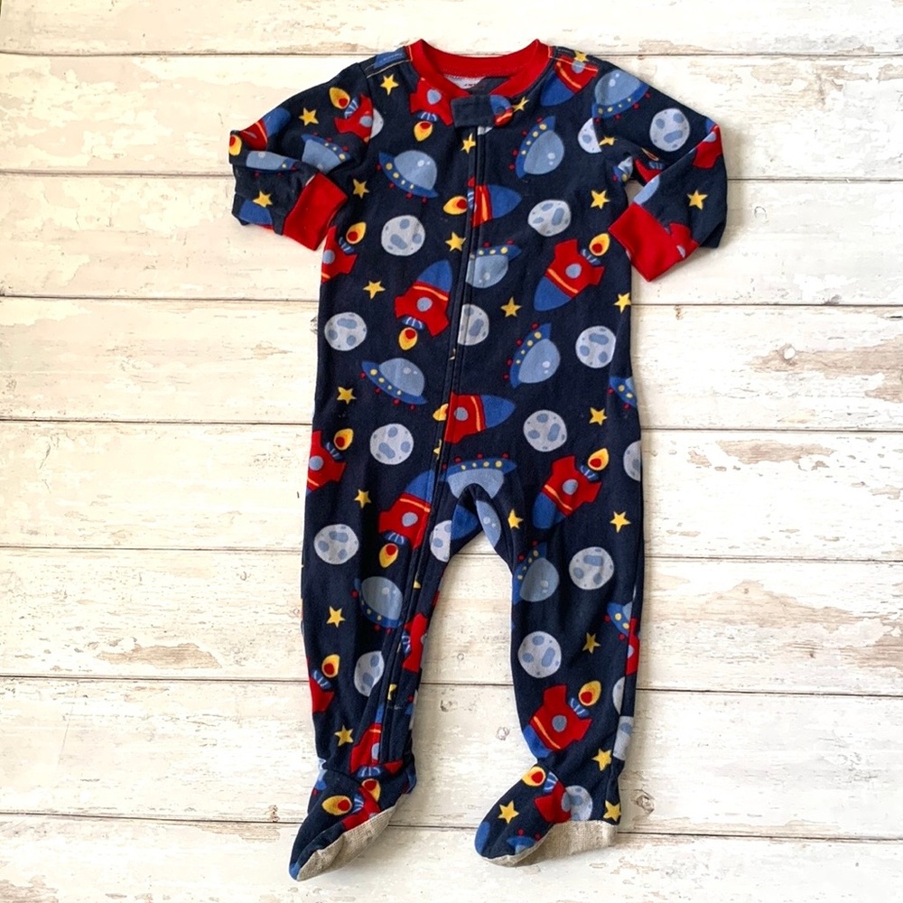 Carters 18m Baby Boy Zip Up Fleece Footie Pajamas One Piece Pjs Space & Planets